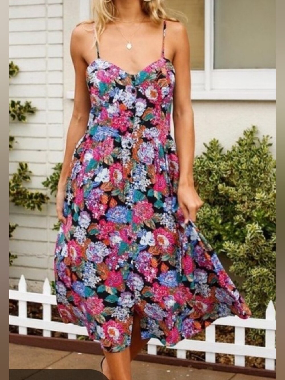 ROLLA'S Black Floral Spaghetti Strap Midi Dress